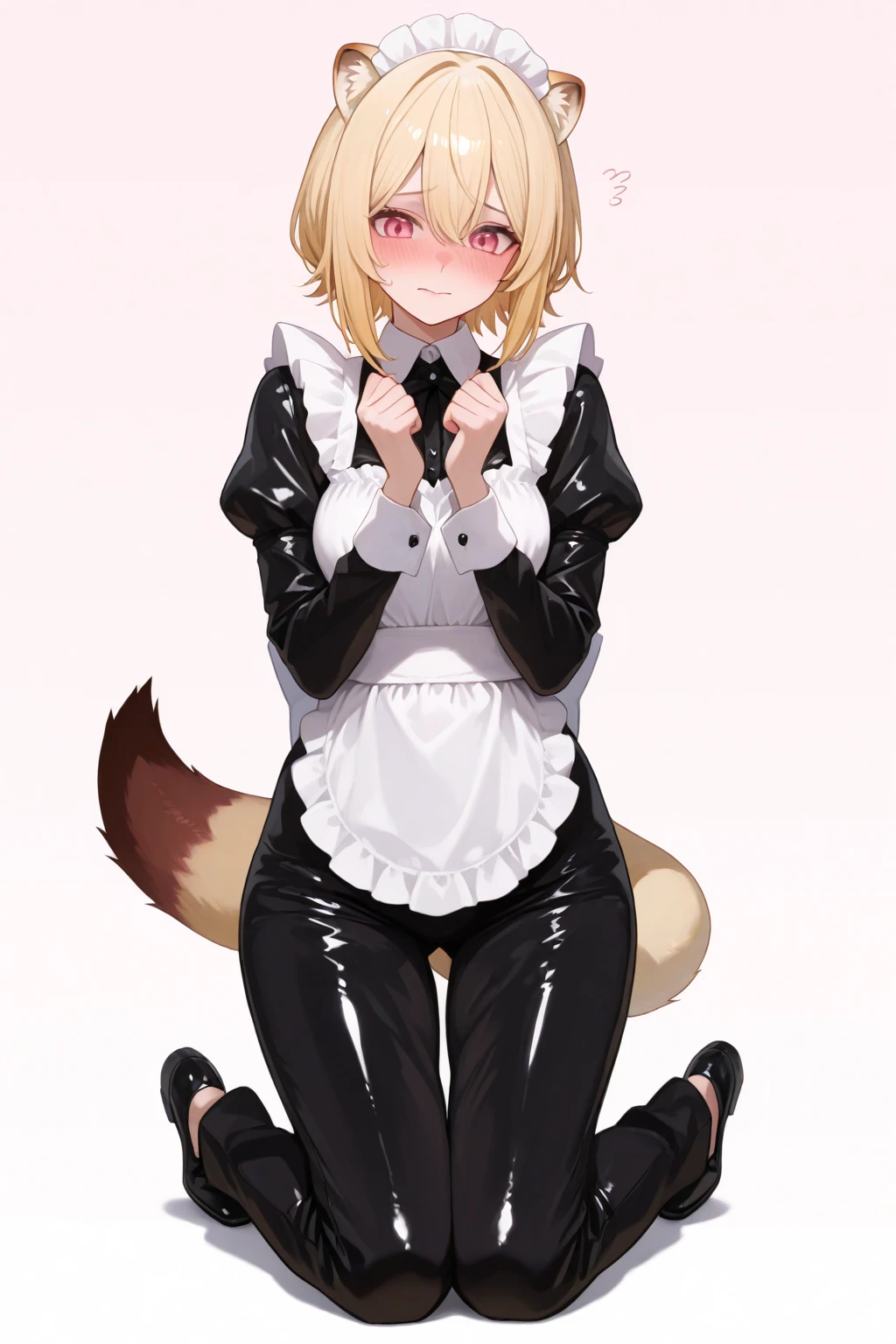 Highest quality, Highest quality, High quality illustrations, masterpiece, Ultra-high resolution, Detailed Background, room, On the bed, Absurd, Perfect Anatomy, Performance, Good lighting, Shadows in the movie(kemono, Furry Personification), Rubber suit, Rubber Suit, latex, Earrings, Bunny Suit, male