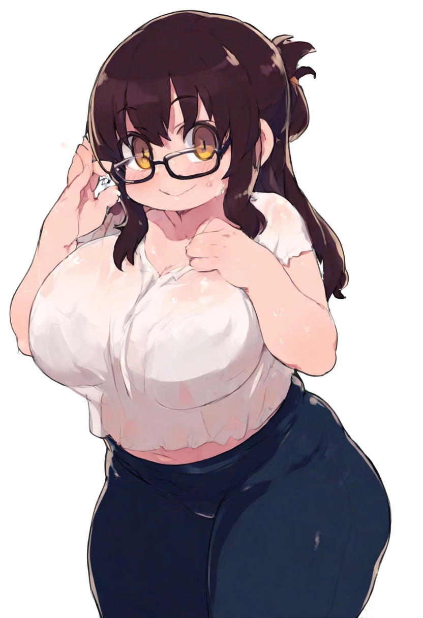 ((Best Quality, 8k, masterpiece :1.3)), 1 girl, Beautiful woman with emphasis on slim abs.: 1.3, (casual hairstyle, big breasts: 1.2), casual clothes: 1.2, interior, Ultra detailed face, delicate eyes, double eyelids, soft breasts, smile, exposed cleavage, mega breasts, nude