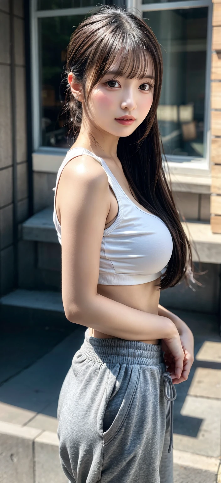 (Best quality, 8k, Masterpiece :1.3), (realistic, photorealistic: 1.37), (1girl), (Pretty woman in her 20s), (slim), (emphasizing slender abs :1.3), (Japanese), (loose white shirt, tight jean shorts that accentuate her big buttocks), (random pose), (wet body), (long hair, random hairstyle), (large breasts :1.3), (outdoors), (Ultra-detailed face), (Detailed eyes), (Double eyelids), (eyeshadow intensifying), (many eyelashes), (long legs), (professional lighting), (photon mapping), (radiosity), (looking directly at viewer)