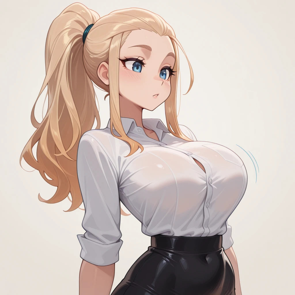 High resolution, Very detailed, perfect lighting, beautiful detailed eyes,   ((masterpiece,Best Quality)), absurdities, alone,     princess zelda, by the width, crown braid, Hair clip, pointy ears, tight white shirt, Gloves without fingers, black gloves,  short tight black skirt, smile, curves, nod,   ,  deep neckline, deep neckline, NSFW, visible nipples, visible nipples , touching his chest in a sexy way, touching his chest in a sexy way, sexy secretary dress, sexy secretary dress, Primer plano frontal, glasses