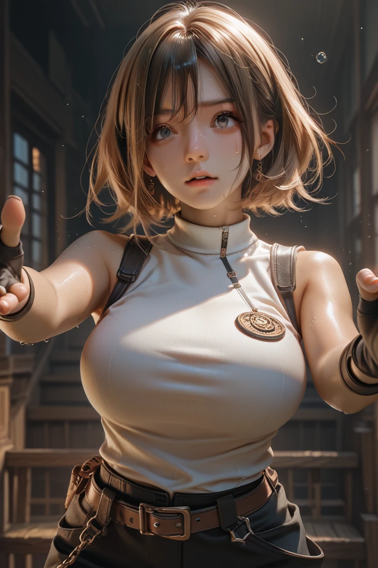 (((masterpiece))), (((Highest quality))), ((Very detailedな)), (Detailed CG illustrations), ((Very delicate and beautiful)),Cinematic Light,((One Mechanical Woman)), alone,mature,(Big and ample breasts),(Plump), (((The crotch is open))),((Thighs)),((Sitting)),whole body, (Machine made joints:1.4),((Mechanically cut muscle blood vessels connected to tubes),((Mechanical cervical spine attached to the neck)),(Wires and cables connected to the head and torso:1.5),short hair,(Character Focus),sf, ,((Very detailed,colorful)),Best details, ((background: basement))