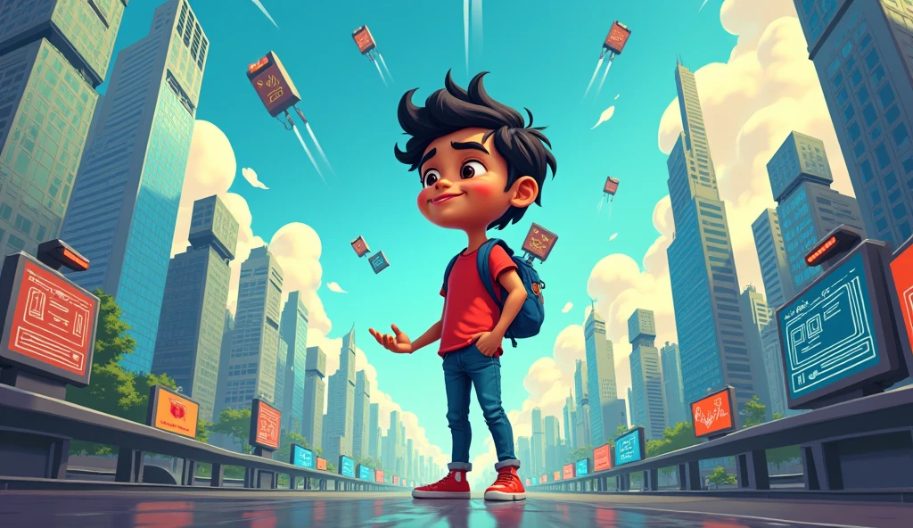 Boy on a skateboard traveling the world, art in logo brand style, Fine art