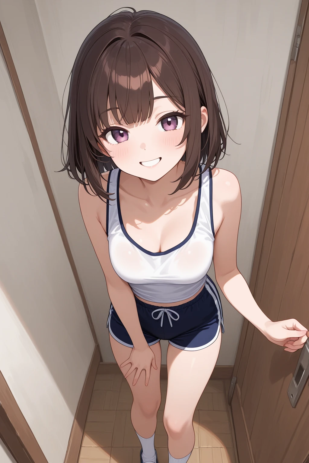 1girl in、A smile、Underwear、Cute underwear、Upper body portrait、Squatting panchira、