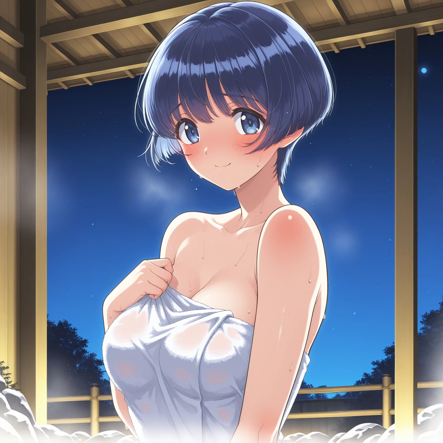 masterpiece, best quality, very aesthetic, absurdres, source anime, anime, (realistic:0.5), super detailed, extreme detailed, nsfw,
1girl, looking up, light smile, (sad:0.5), cowboy shot, from below,
BREAK girl, 22yo, short hair, bob cut, (blunt bangs), black hair, (tareme, detailed cute brown eyes), curled eyelashes, (large breasts:0.9),
shiny hair, beautiful detailed eyes, beautiful face,
yukata, open clothes, nipples, pussy, outdoors, grasslands, plain, summer, night, beautiful sky, ((Milky Way)), night, star night, particle lighting,,