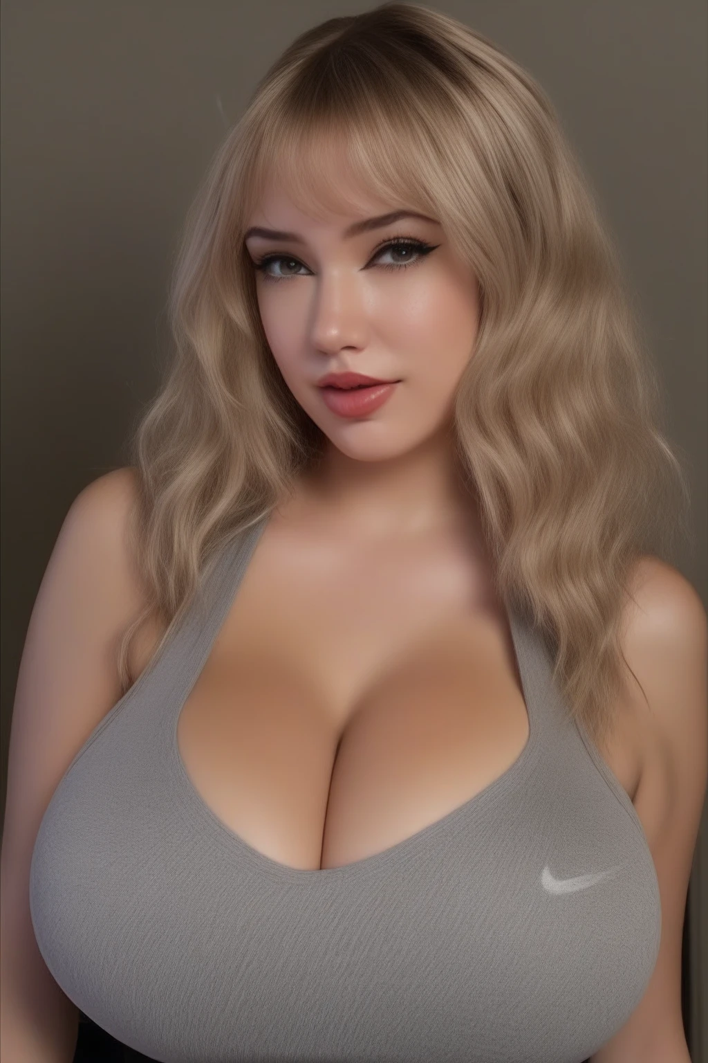 wet skin, shiny skin,visible breath, sweaty, steam, hot, humid, smell, steamy,sweatyILL, sweaty, sweat,photorealistic photograph of m1kah, (masterpiece, best quality, ultra detailed, high resolution), 8k, UHD, (beautiful detailed eyes, aesthetics, exquisite features, highly detailed eyes, vivid eyes, highly detailed face, perfect face), m1kah, blonde hair, beautiful woman, married woman, mature woman, BREAK shy smile, closed mouth, (Gigantic breasts, huge boobs, saggy breasts, Gigantic ass, thin waist), (((hyper real))), sweaty, steamy narrow shoulders, impossible sweater, black pencil skirt, sleeveless, black high heels, (POV, armpits, full body, looking at viewer, standing), inside classroom, Japanese high school, blackboard, teacher's desk, She has a graceful and symmetrical face, with well-defined cheekbones , plump lips, and deep , expressive eyes. Her makeup is sophisticated, but emphasizes her regal look. big breasts