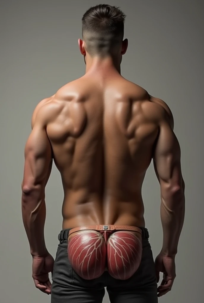 Muscular 17 year old teenager, with strong arms, defined and wide back, With a big ass, without wearing a shirt, with very large penis and tall stature 