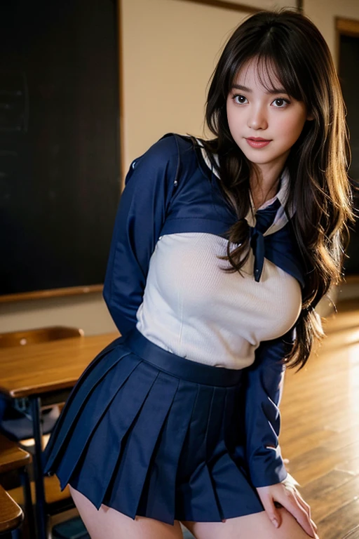 ((japanse beatiful girl:1.3)) ((school uniforms:1.4)) ((panty shot:1.5)) ((high school)),((dark blue skirt:1.3)) ((in the class room:1.3)) ((thin_fabric:1.4)) ((random sexy pose:1.3)) ((sweaty:1.5))((face is flushed:1.4)) ((big breasts:1.4)) ((close-up:1.2)) best quality,masterpiece,ultra high res,(photorealistic:1.4),raw photo,(Authentic skin texture:1.3),(film grain:1.3),panorama,character portrait,very wide shot,narrow waist,cowboy shot,(in the dark, deep shadow, low key, cold light,) night,(()),streaming tears,,dust,Tyndall effect,(expression),1girl,beautiful detailed eyes and face,white jabot,brown eyes,((brown hair:1.2)) ((full body:1.3)) ((smile:1.3))