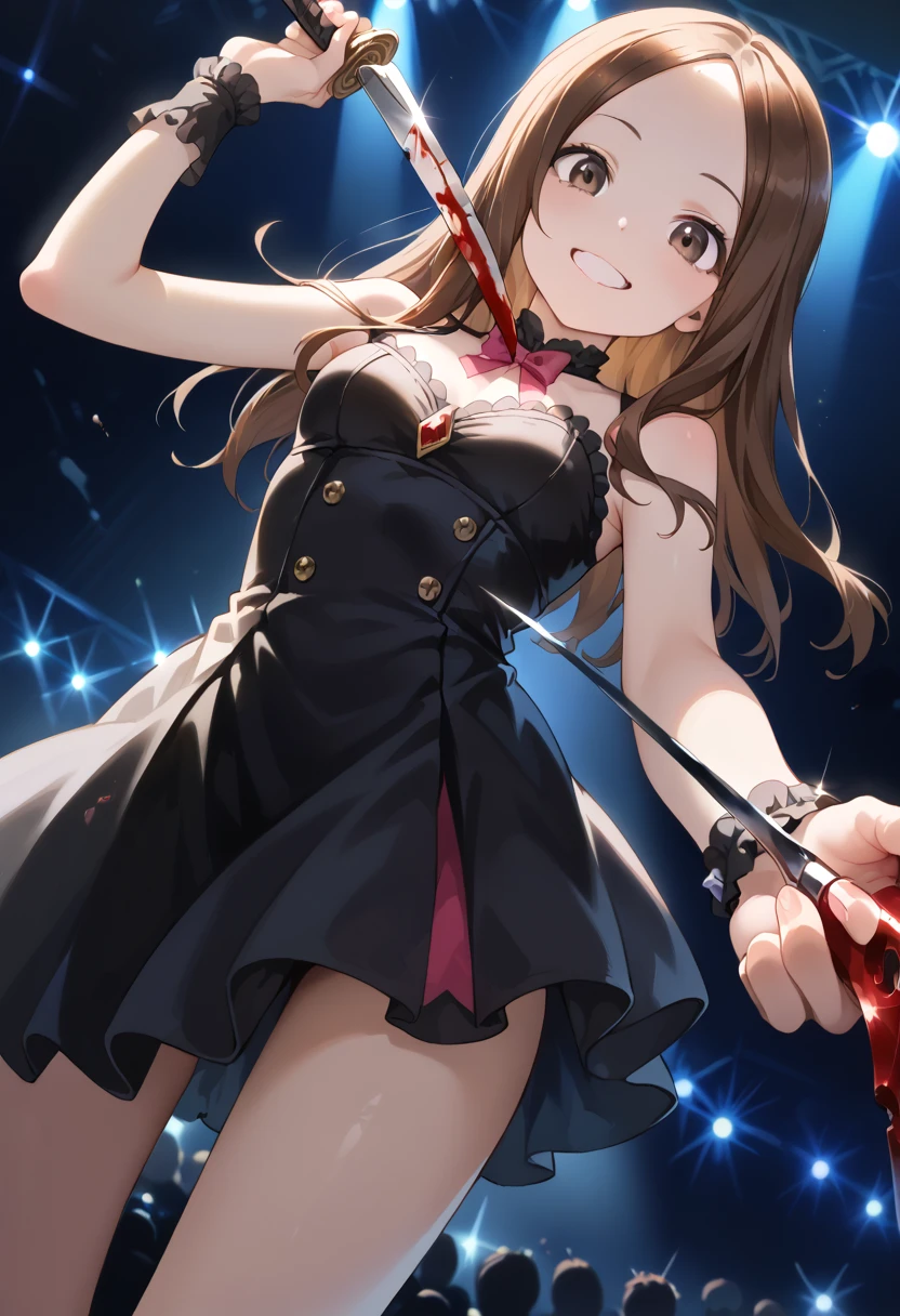 (small breasts:1.2), (perky chest:1.2), (pointed chest:1.2), (Pudding cake magazine cover:1.3),(from below:1.0),(shoot from the side:1.1),masterpiece, 1girl, Amazing Cleavage:1.1, thin waist, optimum,tmasterpiece,hight resolution,best qualtiy,hyper HD,super detailing,awardwinning,a 18yo cute girl,(The upper part of the body),anatomy correct,Beautiful Black miniskirt,garters,Gaze,Small face,bangss,holster,Beautuful Women,hands up,leg holster,Gaze,black boots,Cowboy Shot,cute face,a blond,Longhaire,Twin-tailed,Braids, Hairline,(scarlet eyes),long eyelasher,Hanging eye corners,White skin of the, ((see through camisole:1.1)), ((Sheer nipples:1.0)),Rocket Tits,(Slim body),smile,seductive weak smiling,(with sparkling eyes and a contagious smile),little open mouth, Looking at Viewer,