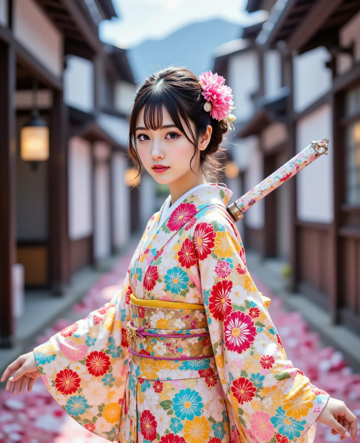 Beautiful scenery、Top resolution 、superlative degree、A Japanese style、Vivid、colourfull、hiquality、Kimono、Unclear、