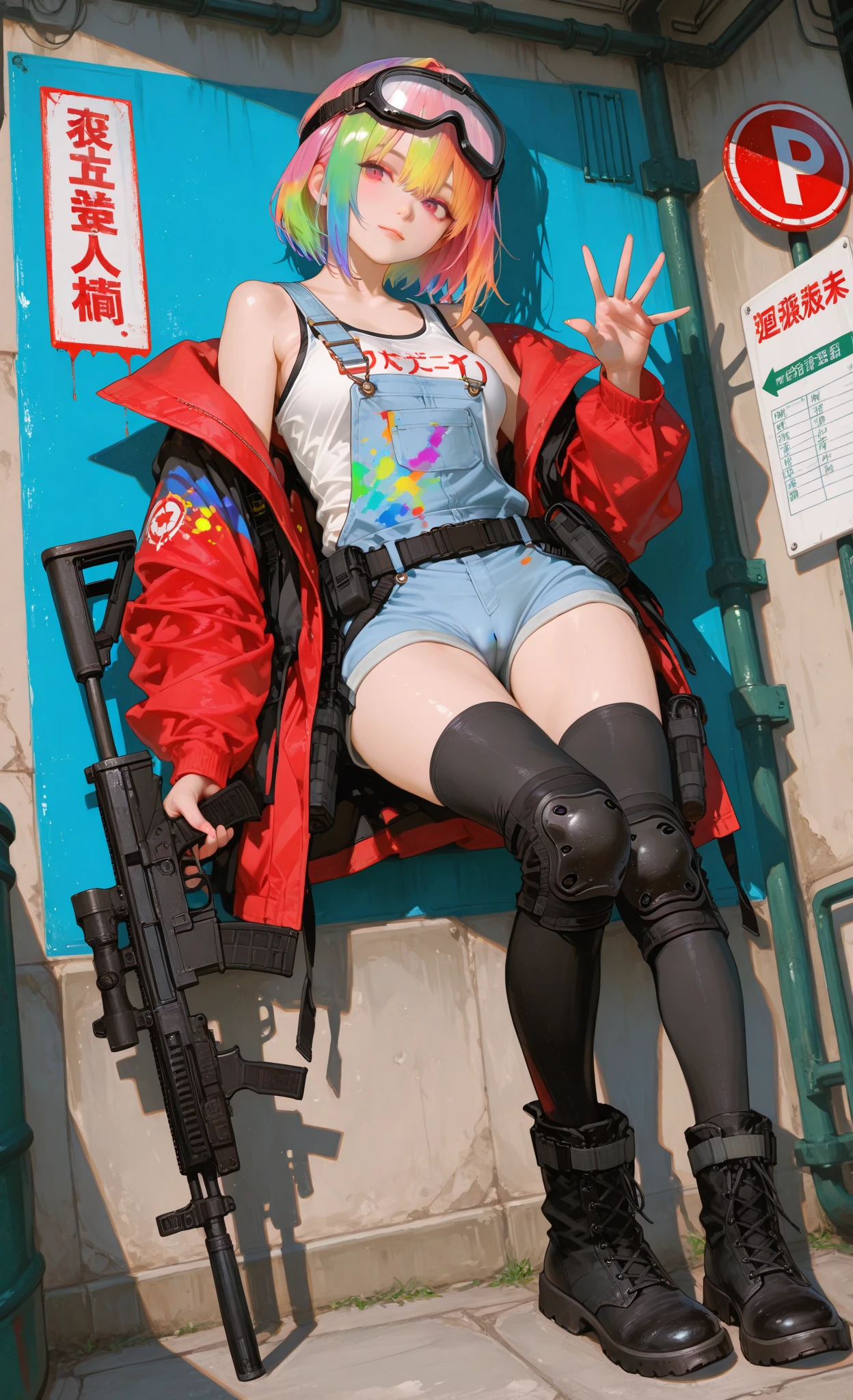 There is a woman sitting on a chair，Wearing a cat headband, cyber punk style, Cyberpunk 2 0 y. o model girl, Cyberpunk vibe, cyberpunk with neon lighting, in a cyberpunk setting, muted cyberpunk style, cyberpunk style outfit, Cyberpunk costumes, in cyberpunk aesthetic, cyber punk setting, cyberpunk photo, Cyberpunk style, has cyberpunk style, cyberpunk anime girl, cyberpunk lighting --auto