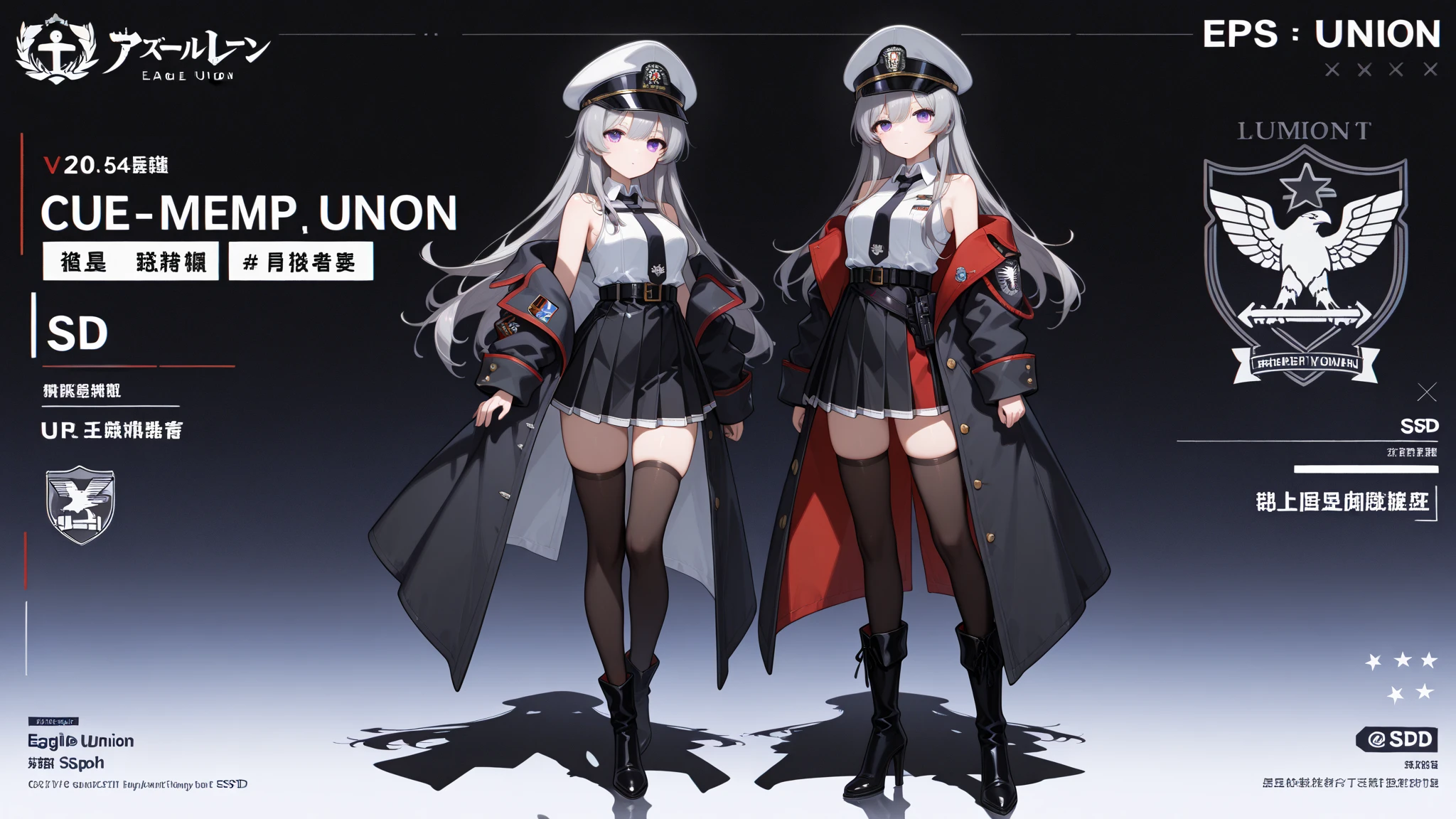 concept art, anime girl, full body, white background, hair tied, wearing cap, white hair, leather gloves, wearing scarf, wearing leather boots, holding a pistol