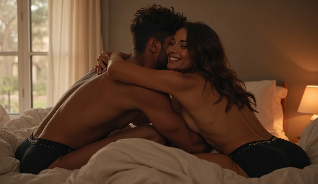 A black man and his black wife having sex naked in bed The woman can be seen screaming from the sexual penetration