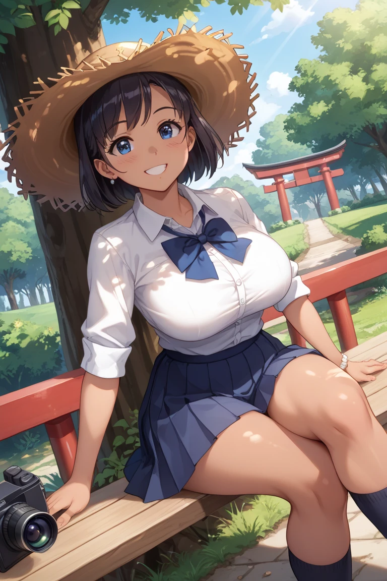 ((nude))、beautiful girl,shy, Sweaty, blush、(( Highest quality, Highest quality, 8k, Very detailed, shape:1.2), (Very detailedな目:1.2),(正面shape),(From below:1.3)、((Spread your legs with your fingers))、 Highest quality, masterpiece, (Realistic:1.2), Sunflower field, Upper Body, sunlight, Solar flare，the wind is strong、Laughter，Have a big straw hat，Fluttering Hair，