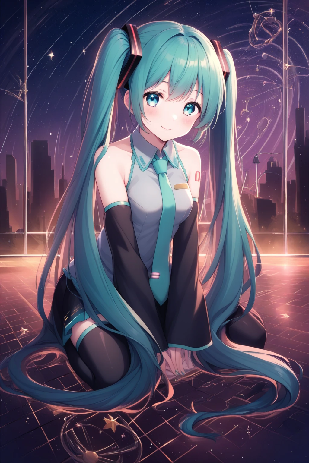 Hatsune miku, black school clothes, playing yugioh