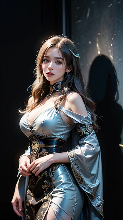 Photorealistic, High-resolution images of Indonesian women in soft lighting, Independent, And look straight at the viewer. The woman has a detailed face, Iris, Long black hair, Silk ribbon on the front, Gold earrings, Removable sleeves, Wide sleeves, Revealing clothing, Gold Jewelry, Cleavage, Shoulder Bare, Gold Necklace, Wearing a kebaya dress, No bra. Women wearing red kebayas、Posing like Ningguang from Genshin Impact
