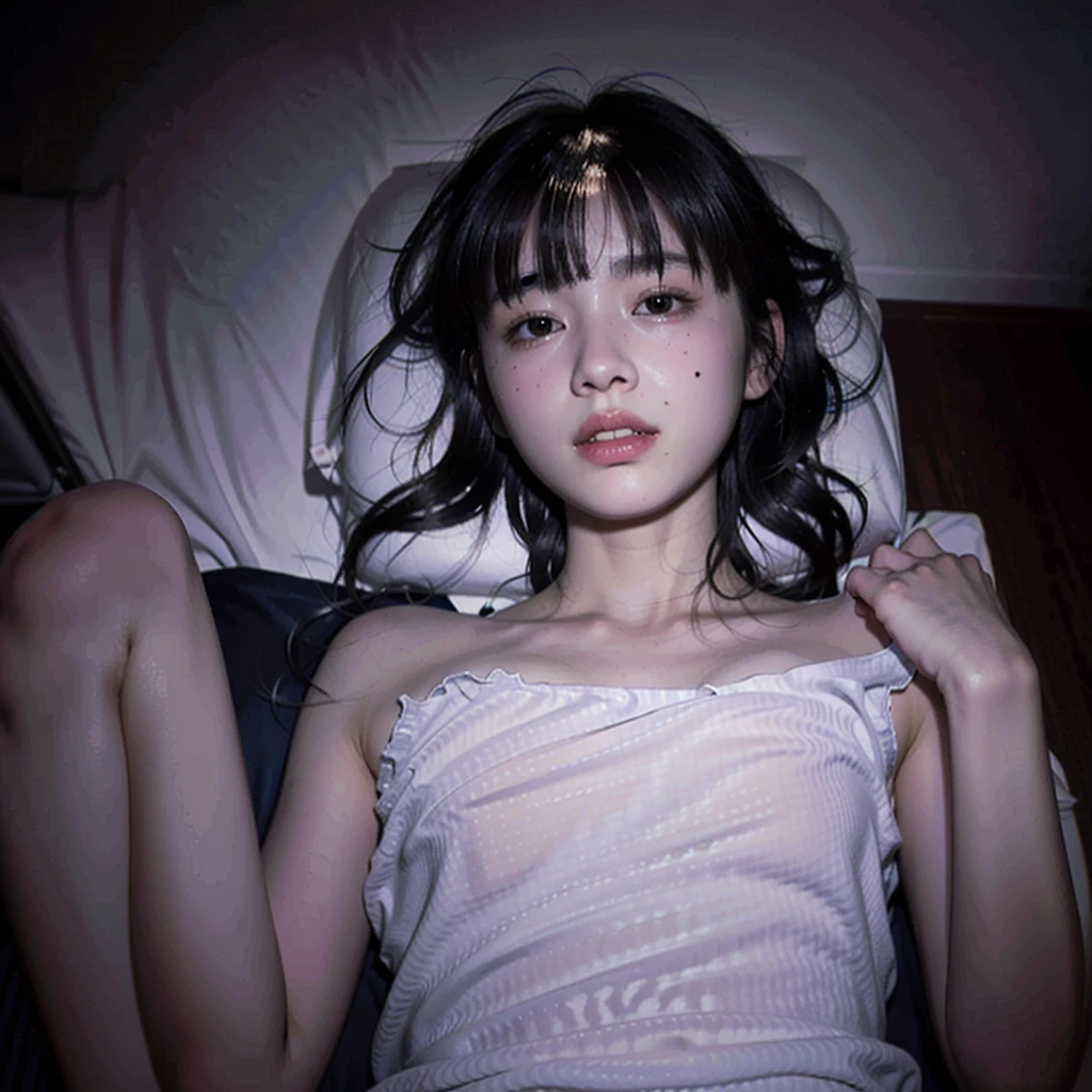 (masterpiece:1.4), (best quality:1.4) ,8K,cinematic lighting,((best quality)), (masterpiece) , (realistic shadow) , (depth of field),(intricate details:1.4), (Solo Beauty Idol Girl,),1girl,Japanese,(Brown mideum wave  hair with asymmetrical bangs:1.3),(Slender body1.3),(completely nude:1.3),Necklace,Piercing,Beautiful hands,Beautiful fingers,(Looking at Viewer),(Night, Backlighting),(mideum shot),(bedroom),female masturbation, female masturbation, panties down, (fingering:1.3), ((spread your legs to the side:1.4)),(masturbation:1.3),crying,tears,The expression of agony,flashing,Climax,Extacy,screaming in orgasm,closed_eyes,(blushing:1.4),(lying on bed:1.3),(from top view:1.3),(Glasses),