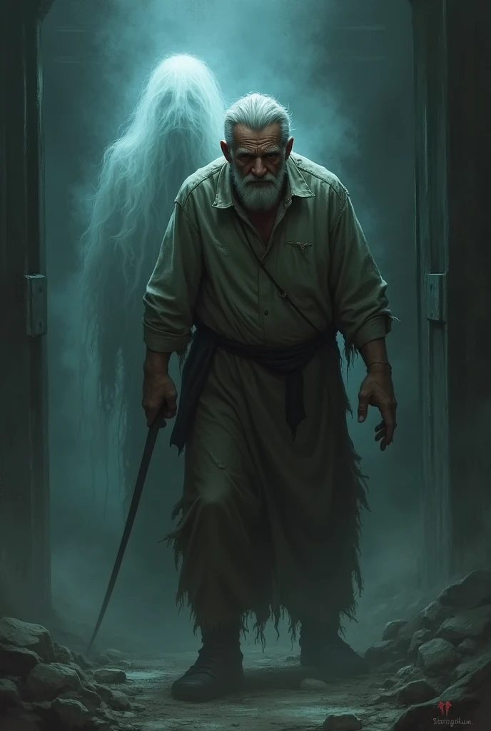 Old Raging Old man wear wear squat raging to ghost - SeaArt AI