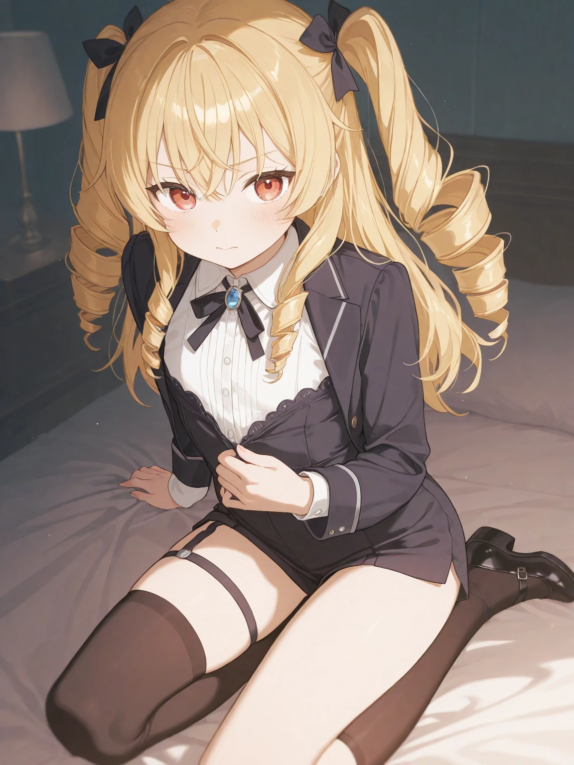 Marisa Kirisame black stockings soles foot control raised feet masterpiece best quality shy loli cute flat chest master's work raised legs sitting on the bed short hair blushing blonde shirt with braids on the right side