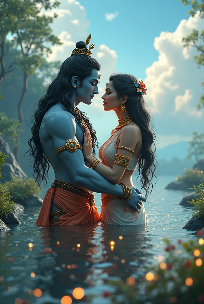 Shiva Parvati is coming from the water