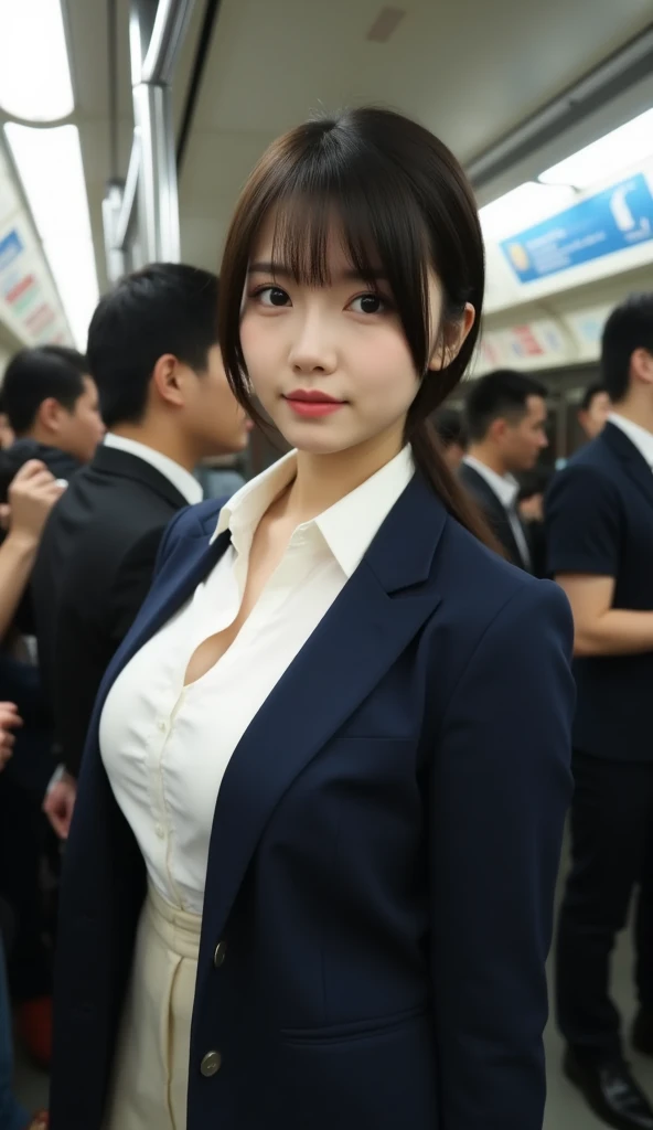 (((Practical photography))),, portrait, (Scared face:1.3),, beautiful girl, Looking at the audience, , (Uniforms:1.2), Button up your shirt and pants, , (Full cleavage:1),, in japanese street, (environment details:1.3),, (RAW photos, CG Unity, photography, ultra Practical details, Clear focus, Delicate skin,4K, high resolution, masterpiece, best quality, Practical, Energetic:1.2),, (8K,4K, Ultra HD, high resolution, professional, Movie, , dramatic),, (Anamorphic depth of field blurred background), Detailed background,