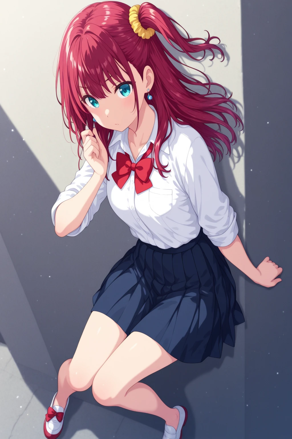 ((((ultra illustrated style:1.0)))),best quality,best animated,masterpiece,ray tracing, global illumination,hair tie in mouth,1girl, solo, upper body, looking at viewer, outdoors,hands in hair, <lora:hair tie in mouth:0.7>