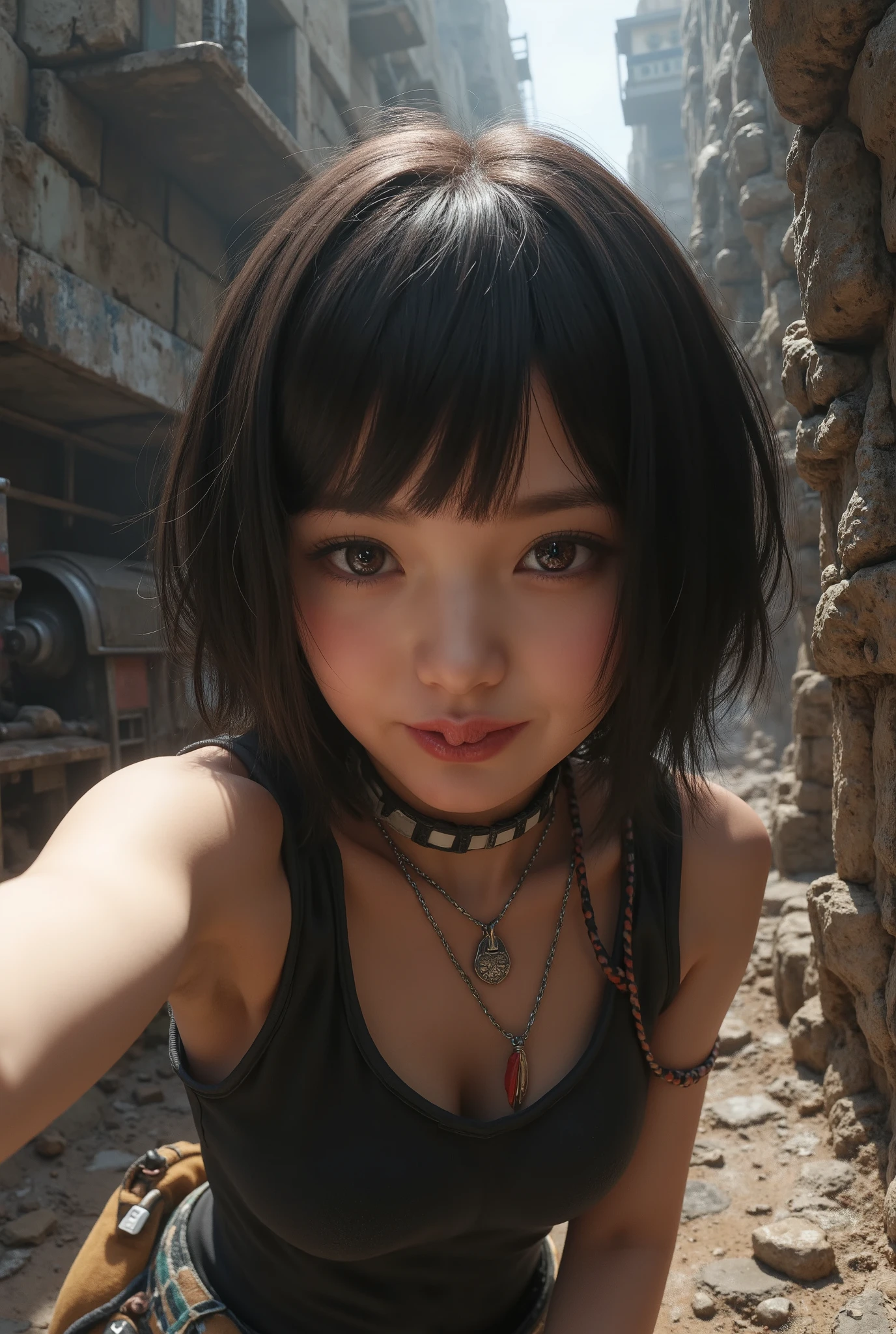 dark-haired girl Mines-based selfie Tongue sticking out