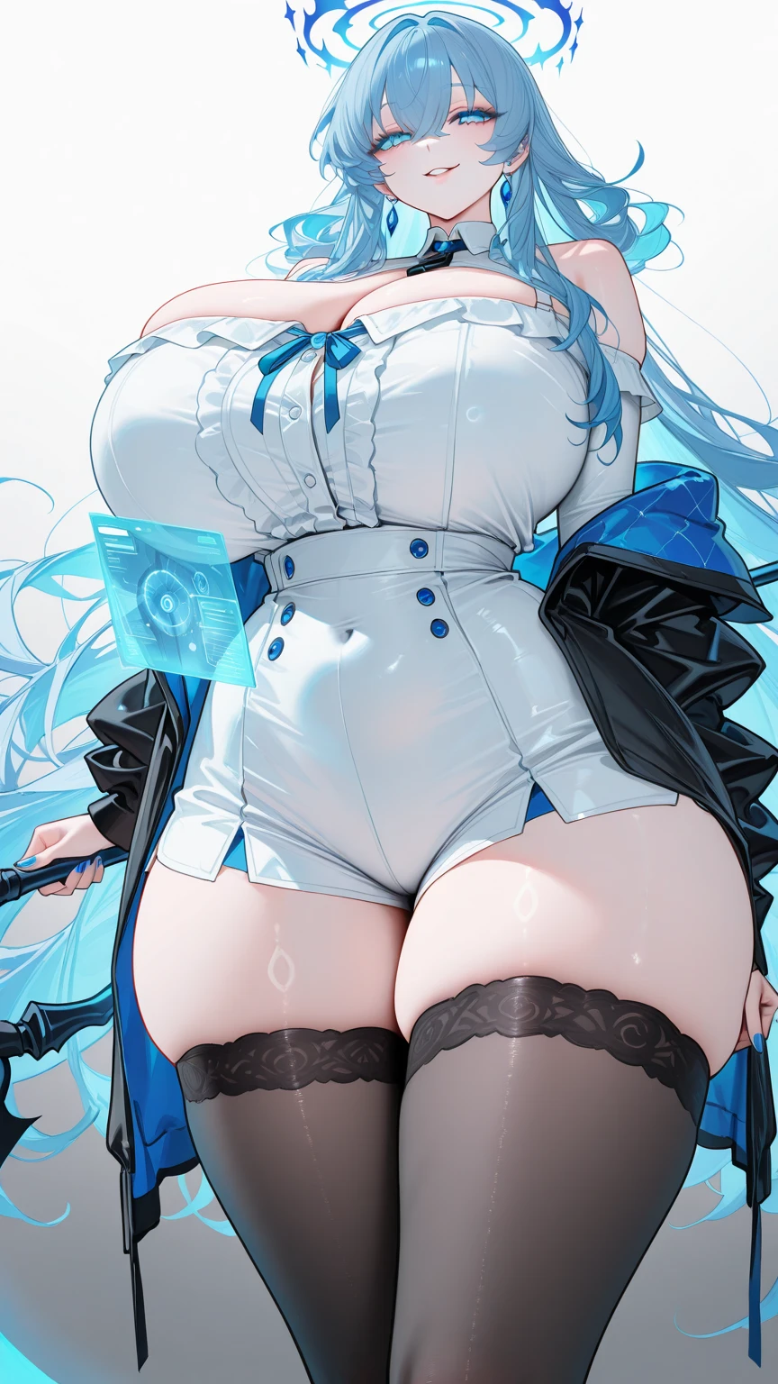 blue hair，teenage girl，Big breasts，bow tie