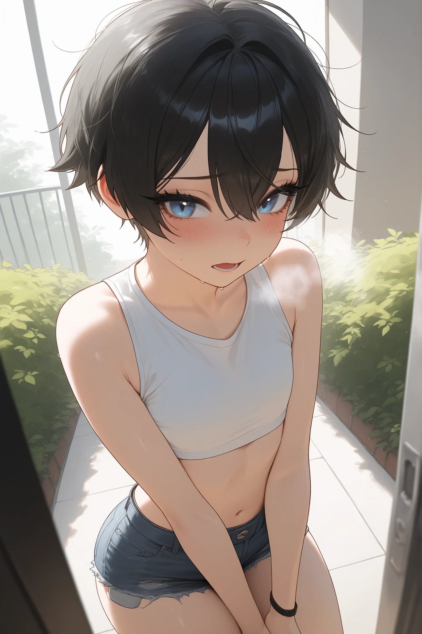 Japanese boy with a compress on his lower back