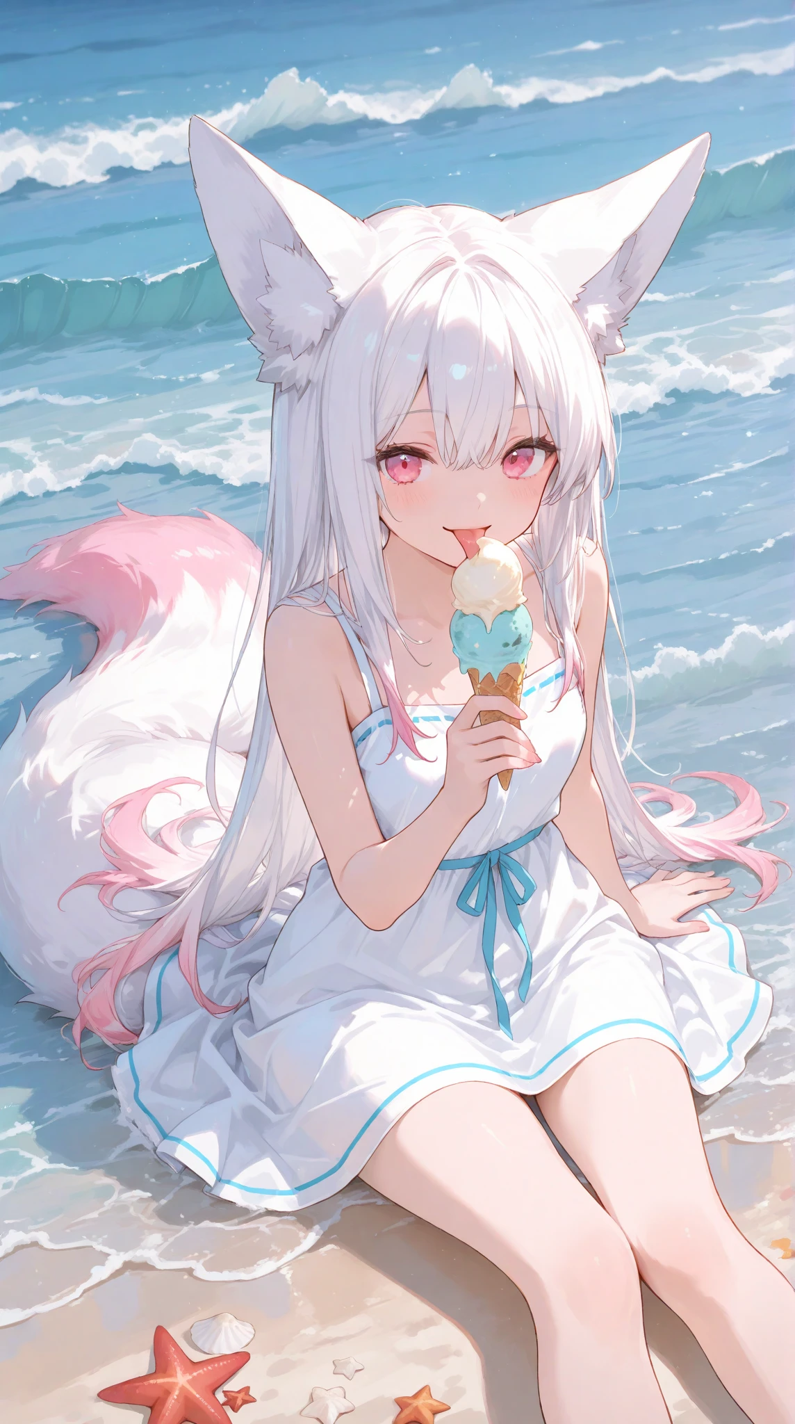 [(white background:1.3)::5],(imid shot:0.95),(full body:1.25),
(official art:1.2),
//,
(falling down:1.1),
(fetal position:1.2),
one finger to mouth,Ice Cream,
nose blush,shy,open mouth,mini crown,
loli,little girl,bandaged leg,barefoot,full body,green eyes,cat ears,(strawberry, Ice Cream:1.2),
white hair,long hair,blunt bangs,white dress,plunging neckline,criss-cross halter dress,waistband,