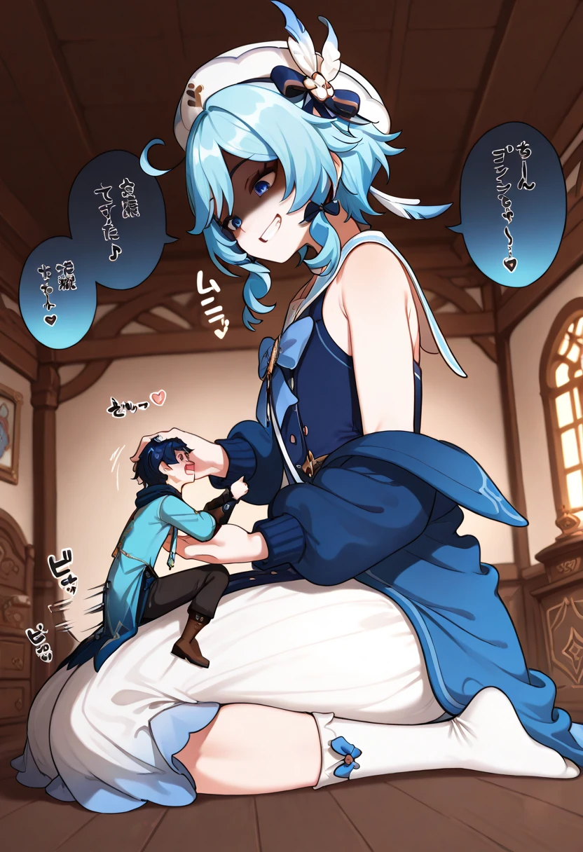 ((masterpiece)), ((best quality)), ((perfect eyes)), ((perfect skin)), female against boy, female like goddess, female like mommy, femdom, queen, female is more taller than boy, boy is so skinny and short, female is curvy and tall, female has big breasts, female exposes belly, boy has fear of female, boy is frightened by female, female is looking at boy, female is smiling, boy is afraid of female, female is holding boy's head, female is choking boy's neck, female is pressing her belly to boy's head forcibly, female is tempting, female is more stronger than boy, female is looking down on boy, boy lose to female