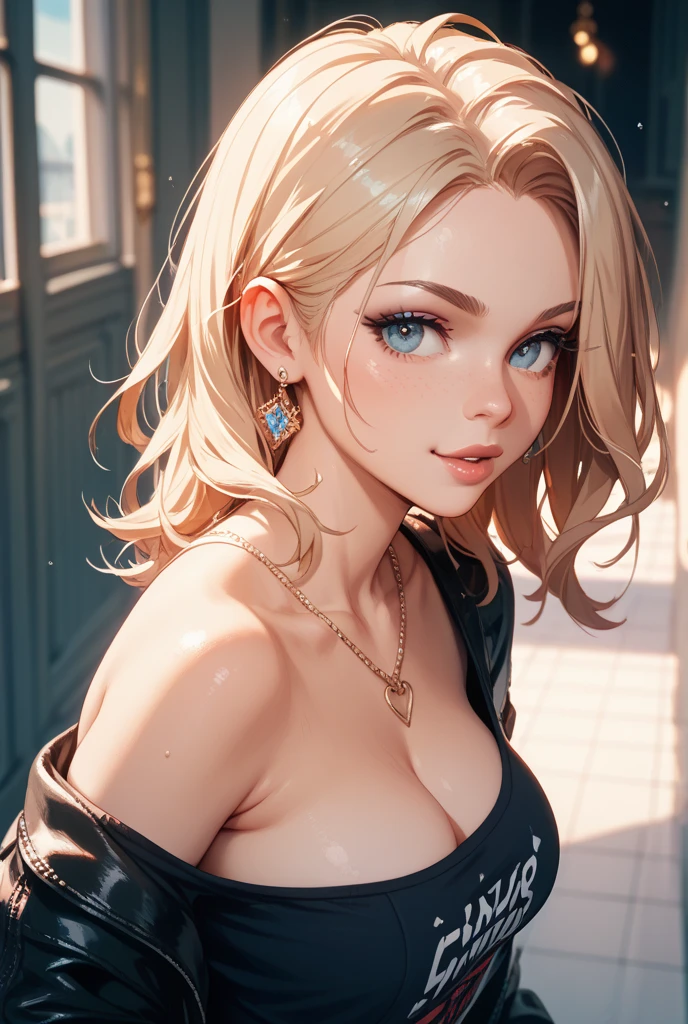 Woman, 30 years, makeup, happy, cinematic lighting, bloom, from above, UHD, masterpiece, textured skin, super detail, high quality