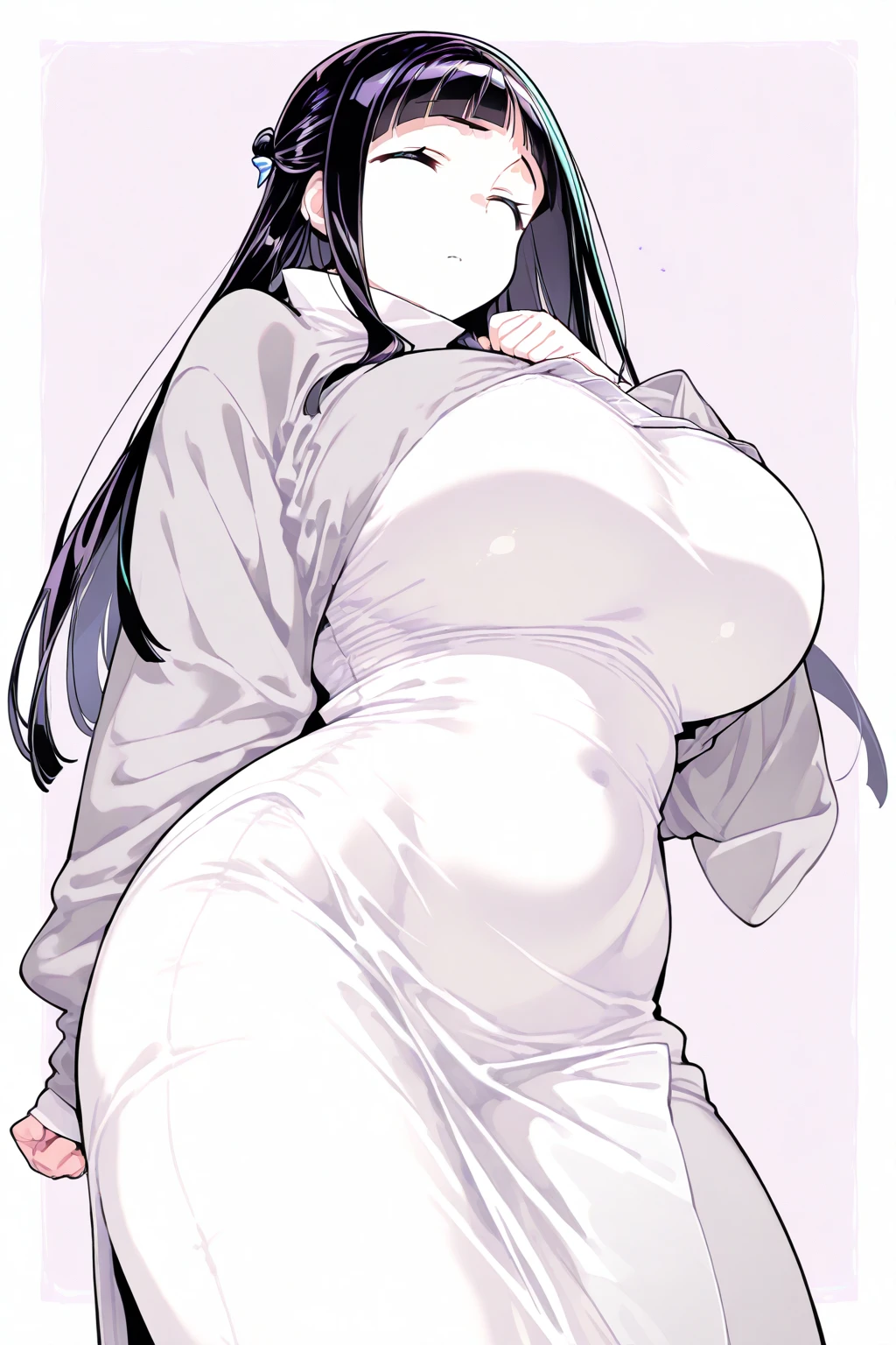 angry scream, Open mouth, young girl, Pullover, whole body to see, blinding bangs hair, bangs cover eyes, (( very wide hips)), (((colossal Thighs, gigantic thighs, very huge thighs, very big thighs))), fullbody, platform heels, pale skin, very Big breast, nude, naked, firm breast, topless, nude bottom, standing, arms tied bondage,