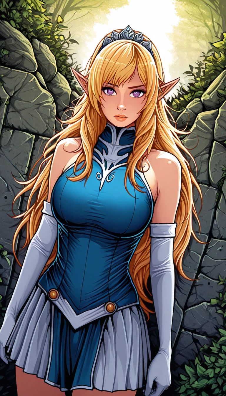 (1girll), huge tit, Breasts, Conque, Moisturizes skin, ,trpical garden , Fairy princess dress,Embellished with delicate lace and sparkling gemstones , teens girl,realistic illumination,top Quority,8K,tmasterpiece,Muscular female,Muscular,Abs,(Blonde hair), (Blue skin:1.4),