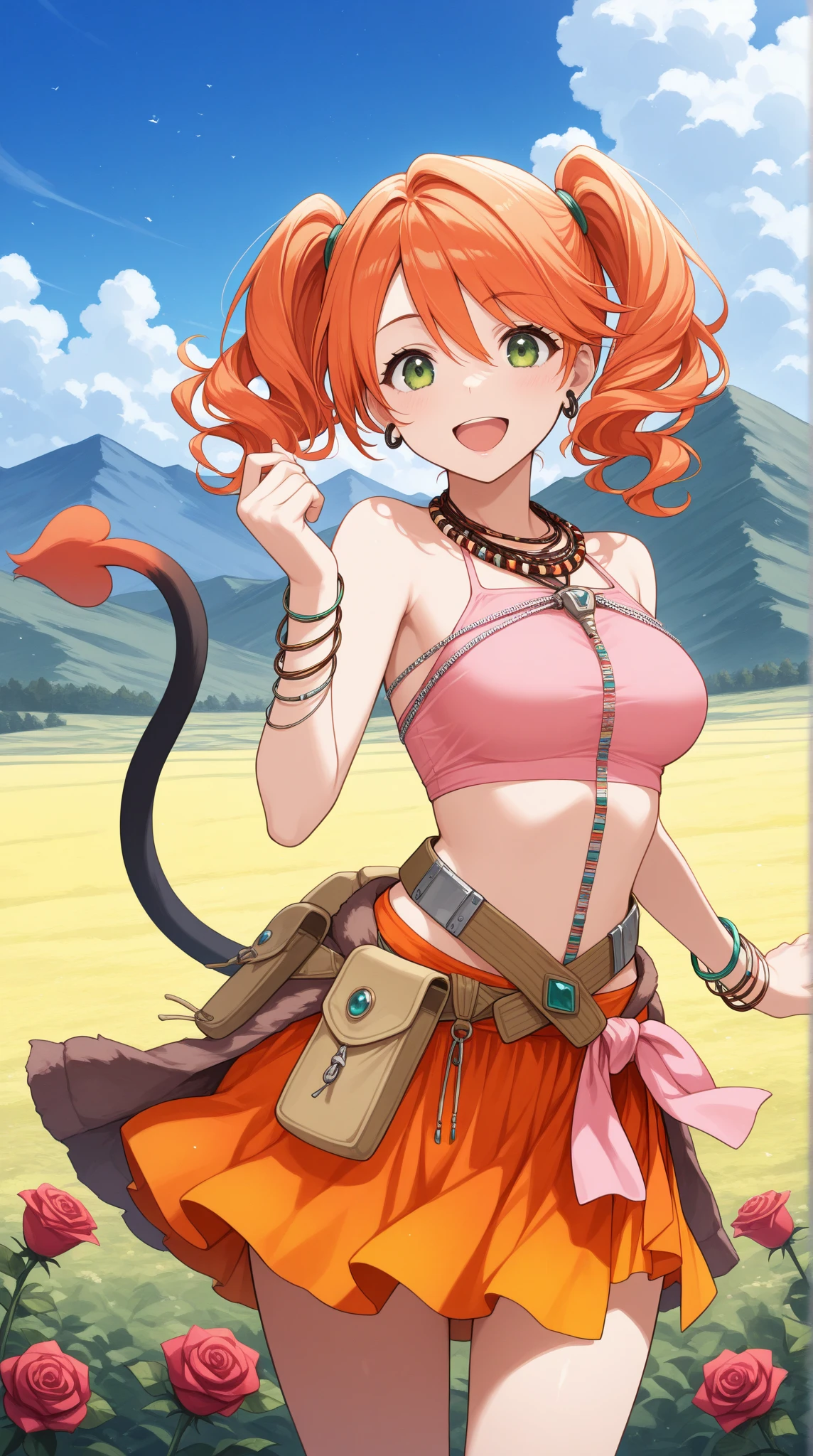 (masterpiece:1.2, best quality:1.2, highly detailed, cinematic lighting, sharp focus, perfect face, absurdres)
1girl, outdoors, smile, standing, cowboy shot, tail
mzoutfit1
leaf hair ornament, bead necklace, choker
(brown poncho), leaf bra, torn shirt
brown pants, (single pantsleg, asymmetrical legwear)
<lora:mozumipichi2s-000009:0.8>