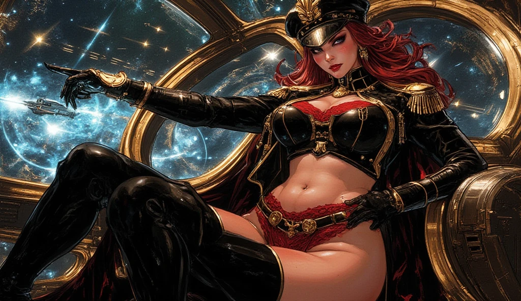 This vivid image portrays a whimsical, eccentric fighter and dreamer in a futuristic digital illustration. The artwork, a digital illustration, features vibrant, surreal colors that bring the fantastical scene to life. The woman is shown in a mismatched outfit, wearing a top hat adorned with sparkling stars and a coat adorned with planet patterns. A playful expression on his face, combined with wild, untamed hair, gives him a quirky personality. The hands are proportional and so is the body. The image captures the woman and several orbs, each pulsing with different colors and patterns. The attention to detail and overall composition of the image make it a visually stunning masterpiece that transports viewers to a whimsical and imaginative world.