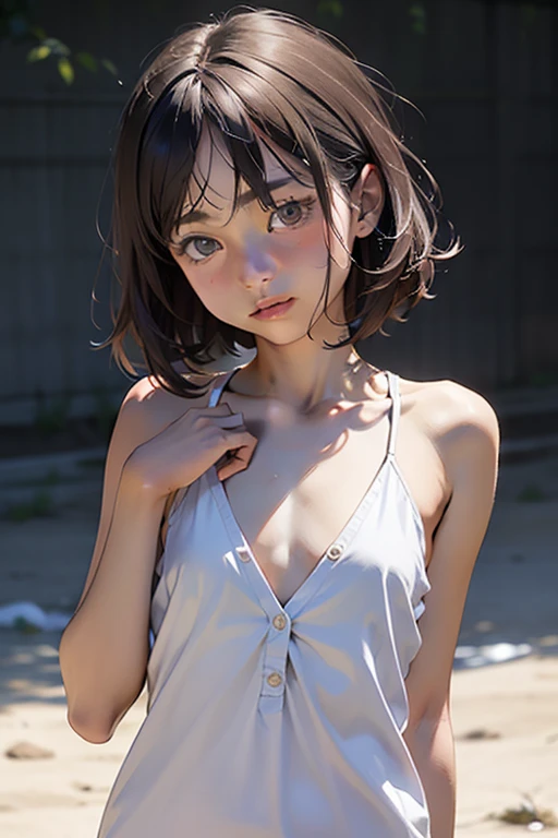 masterpiece, best quality, 2girls, (closeup), 18yo teen, slim, small breast, naked breast, nipple, wasteland, grey, desolate, watercolor, ((topless:1.4)), ebony, ((small breasts:1.4)), ((flat cheast:1.4))
