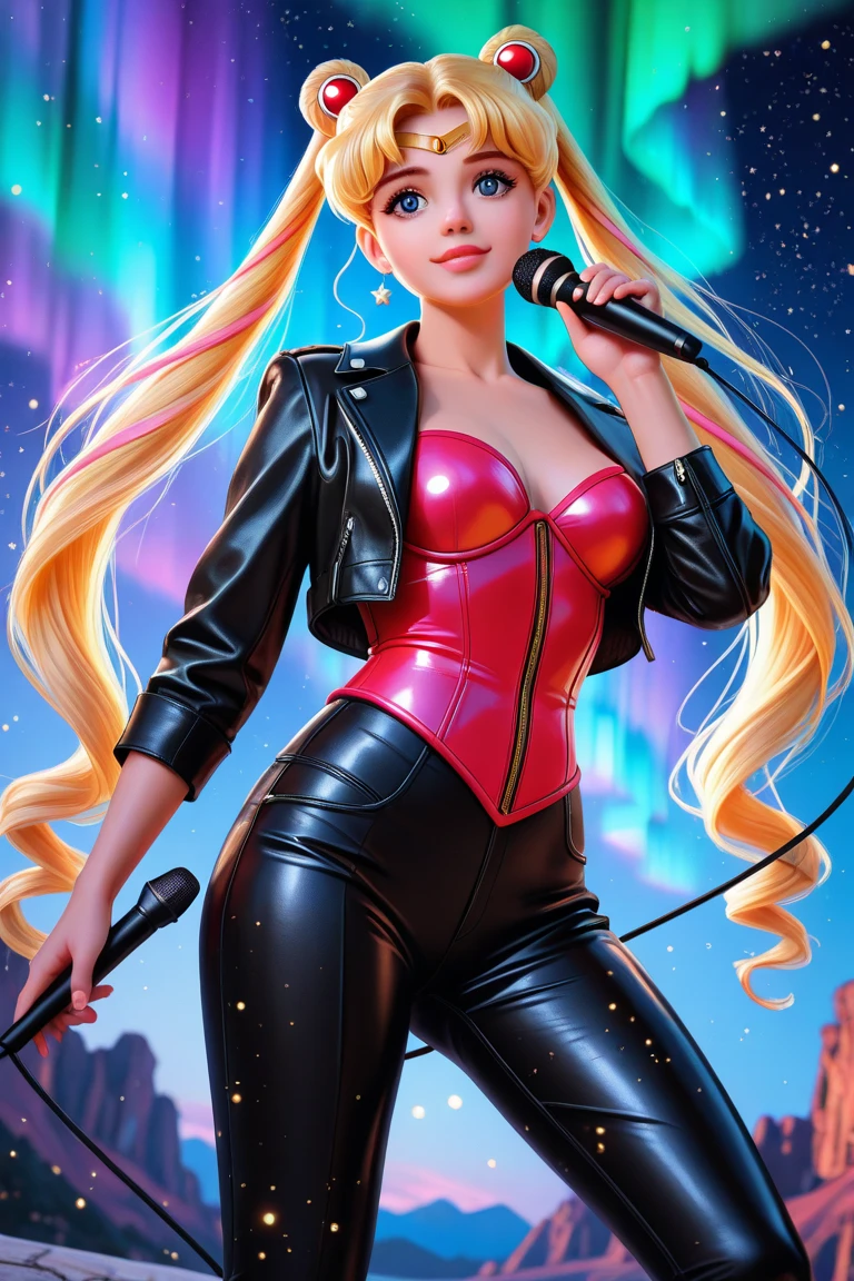 ((best quality)), ((masterpiece)), (detailed), beyonce tour, beyonce performing, long blond hair, on stage, high tech pink outfit, backup dancers, neon lights, 