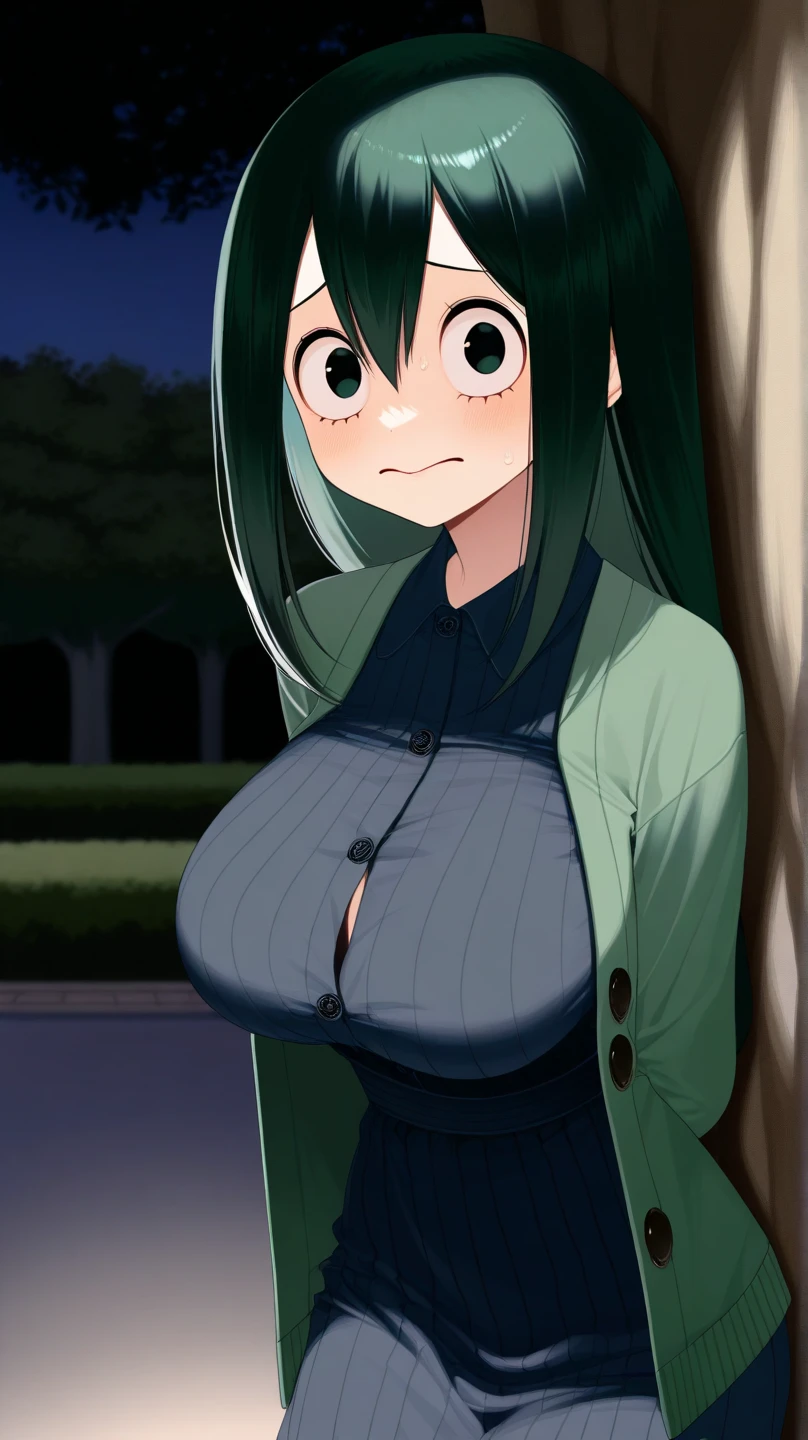 score_9, score_8_up, score_8, 1girl, my hero academia, my hero academia anime style, asui tsuyu, tsuyu asui, red necktie, white shirt, wet clothes, green pleated mini skirt, see through shirt, massive breasts, wide hips, taught shirt,raining, suburban side walk, overcast day, smile, waving to viewer, large breasts, nipples, wet skin, upper body ,score_7_up,score_6_up,masterpiece, ,cartoon