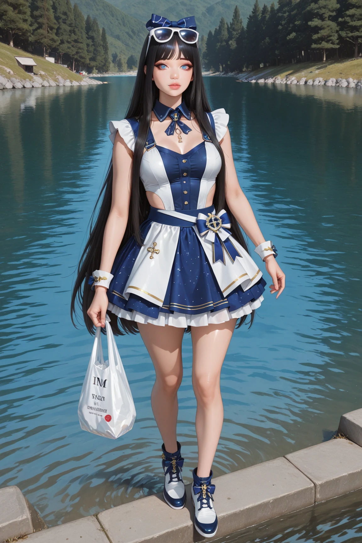 Anime girl with dark cabelo azulado in a latex dress and latex corset, 16 anos, Corpo bonito, Seios Grandes, hands on her waist, hands in her hair, garota sexy, cabelo azulado, side locks with pink bow, hair with highlights with bow, beautiful lighting, sombras suaves, olhos castanhos, pernas bonitas tonificadas, cabelo curto, estilo anime, hand on the waist, hand in hair, character Akane Tendo, Autor Rumiko Takahashi, Baseado em uma obra de Rumiko Takahashi, Anime Ranma 1/ 2, decote sexy , lindos quadris, Corpo todo, Corpo todo, young woman with Corpo bonito, sandals nos pés, de 16 anos, wearing latex dress and corset, anime, estilo anime, lindos pés em sandals, ao ar livre, Seios Grandes, Cabelo preto, sandals nos pés, lindas pernas, sexy, sandals, Seios Grandes, Corpo todo