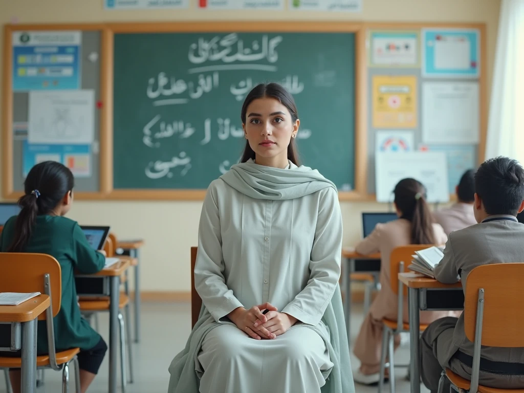 Beautiful adult muslim girl sitting in exam hall text written "All eyes on Sifa Bhabhi "