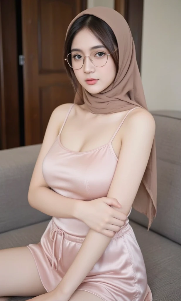 Wearing Overalls, Very cute and baby-like face, Naked bra & panty, (((HIJAB MALAY GIRL))), masutepiece, High quality, UHD 32K, Realistic face, Realistic skin feeling , A Japanese Lady, 8 years old, , Very cute and baby-like face, (((FLAT CHEST))), (MATRIX WORLD), ((look In front  at the camera and OPEN YOUR MOUTH)), ((())), (((CUTE GIRL))), ((TRANSPARENT)), ((RED LIPS)), ((SPECTACLES)), pastel panty