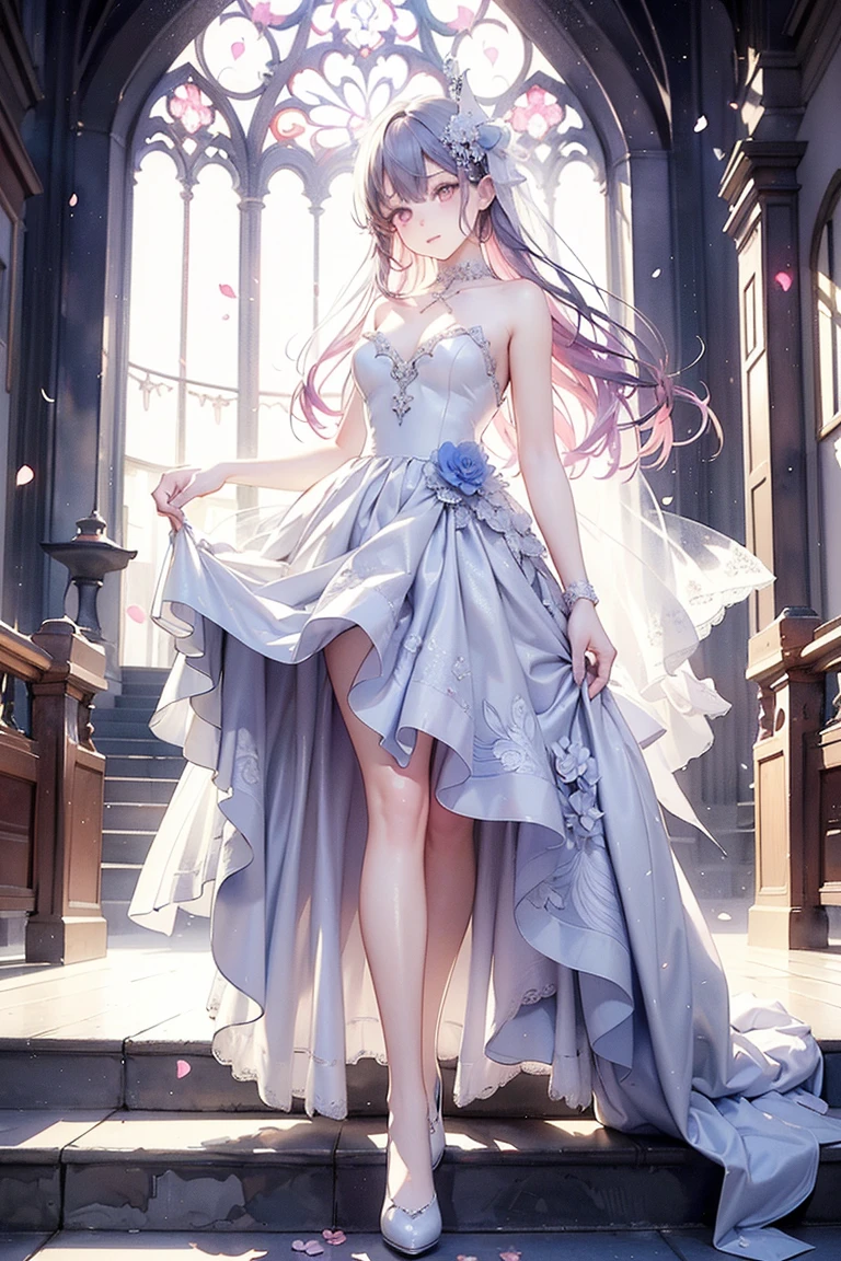 araffe woman in a floral dress standing in front of a brick wall, a pastel by Fyodor Rokotov, tumblr, rococo, romantic dress, beautiful dress, wearing organza gown, lady with glowing flowers dress, wearing a long flowery dress, dressed beautiful gown, magical dress, flower dress, flowing dress, very beautiful style, fantasy dress