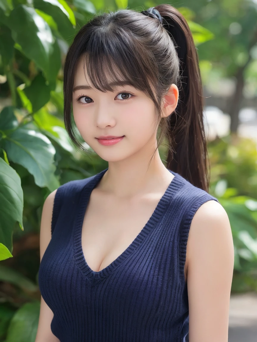 masterpiece、Highest quality, Ultra-high resolution、8k，photograph、1 girl, (Skin dents), (Large Breasts:1.5), bright, Blurred Background, (Flower Hair Ornaments,Braided top knot,Twisted Side Part Ponytail Braided Headband,Half Up、Braided Space Van,Voluminous fishtail braid,Twisted pan),(Asymmetrical bangs)、（Loose fitting blouse）、(Loose chest)、(Sunburn marks on chest)、(Deep cleavage)、(soft, drooping udder)、(The best smile that makes people happy)、(Her big, round, upturned eyes are super cute)、grassland、autumn sky、Soft sunlight

