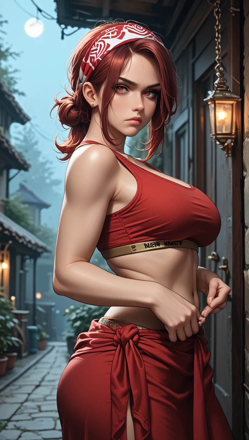 masterpiece:1.2, best quality), realistic, (real picture, intricate details, depth of field), (1girl, solo), make up, parted lips, highly-detailed, perfect face,
(huge breasts:1), (skindentation), thick thighs, wide hips, small waist, tall, glossy coral lips,
(blond hair:1),ponytail,
(sweating:1.2), (wet), sexy, blushing,shiranui mai,genryusai maki,final fight,red kimono, bare shoulder,full body, bare legs, barefoot,cleavage,fishnet bra,ninja, kunoichi,shinobi,