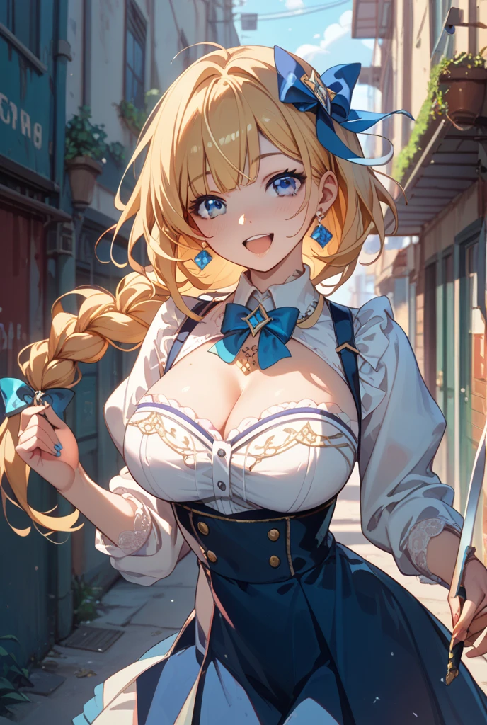 top-quality、Top image quality、​masterpiece、girl with((18year old、Best Bust、big bast,Beautiful blue eyes、Breasts wide open, Blonde ponytail、A slender,Large valleys、Black hoodie、Red and black skirt、Sleeveless、Ruby Earrings、all-fours、Leaning forward)）hiquality、Beautiful Art、Background with((Full Moon Night、dancing rose petals、Beautiful night sky、blue rose meadow)))、,masutepiece、visualart、depth of fields、