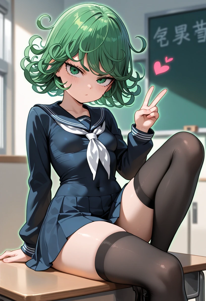 Score 9, Score 8 up, Score 7 up, The rating is questionable,
Detailed Background, Shiny skin,Nao Midorikawa,
Midorikawa Nao, green hair, green eyes, ponytail, hair ribbon , 12 years old,nsfw,bunny girl costume,cleavage between breasts,sexy pose,,large breasts,whole body,thin,smiling,daytime,in the classroom,anime style,high quality,masterpiece,highly detailed,Camel Toe:1.21,