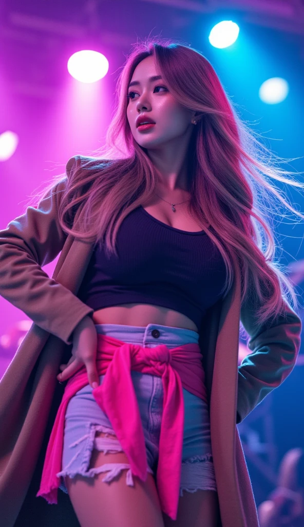 Young goddess, (Her clothes are all flipping up by extremely strong wind:1.5), (wearing robe, tiara, necklace, (blonde | pink | red) hair, blue eyes), (background random great nature), (laughing, big smiling), { (bounced lighting:1.8), (rembrandt lighting:0), surrealism, (god ray:1.3) }, ((masterpiece, 8K highest resolution)), wide view, { (seen from back:0.8), (reveal pelvis:1) }