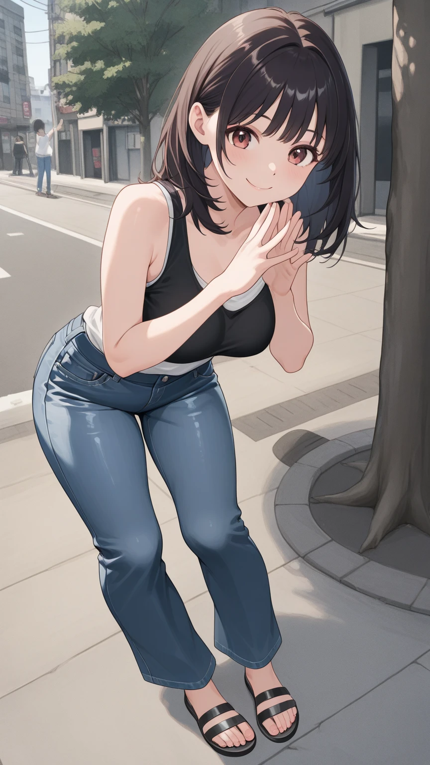 best quality, highres, 8k, masterpiece, immersive atmosphere, chiaroscuro:(1.5, bright light:1.2, luminous lighting), blurring, (background blur:1.5), 
(dynamic angle, standing:1.2), outdoors, downtown, (legs focus, full body:1.5), delicate features, (beautiful face, beautiful eyes, beautiful legs), not safe for work, (opaque:1.5), high contrast, SDXL, (wetting herself:1.5), (desperation:1.5),
1girl, (25 years old:1.5), white skin, blue eyes, long hair, bright lips, blush, scared, panicking, open mouth, looking at viewer, (slender figure:1.1), (stylish topwear:1.2), large breats, (hard nipples), (hands between legs:1.4), (blue jeans:1.4, skinny pants:1.2), (footwear:1.2), (knees together feet apart:1.4)