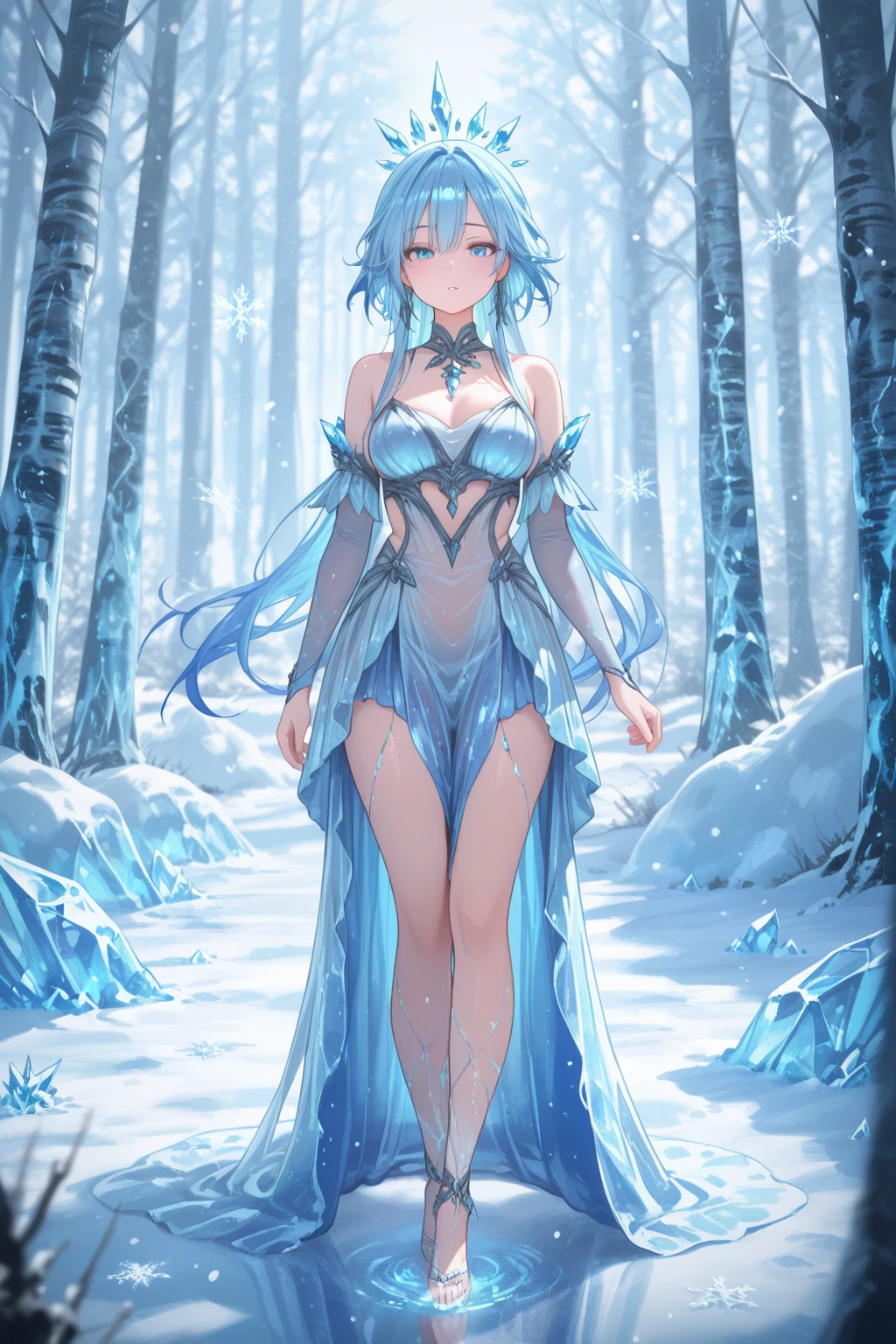 (better quality,ultra-detailed,Realistic:1.37)、1girl, she is using magic spell,IceMagicAI,she is using ice magic ;she is wearing very sexy outfit,small skirt,we see her lingerie colored, porte jarretelle,milf 30 years、(piercing eyes:1.5)、look agressif、elegant outfit、ice magicarcs dancing around、hold a large magic scepter enchanted with frost magic,outside, scene of launching an spell with a magic circle, corps entier,only lingerie