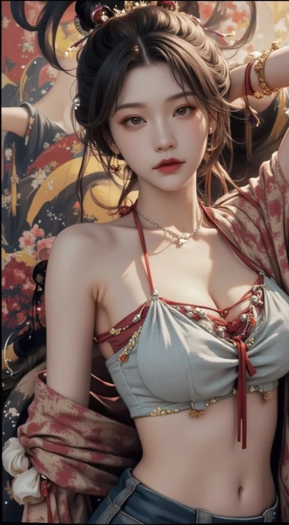 guqinghan,fhz,
hat,hair ornament,hat tassel, chinese clothes, traditional clothes, bare shoulders,dress, detached sleeves, jewelry, print clothes, ((full body)), ((Elegant posture, Attractive posture)), ((Random shooting angles)), Platinum Blonde Fine Hair、Extra long silky straight hair、Big eyes with bangs and eyeliner、((Visible cleavage))、((E cup)), ((I-type Valley)), Nordic Youth、Perfect body、Very beautiful and cute、White Skin、Smooth and radiant skin、Young and beautiful skin、Perfect beautiful little face、Shiny Makeup、Thin pink lip gloss expression、girl、Lipstick、Deceptive advertising、{Steaming hot}、Audience perspective、Primetime lights、Bokeh atmosphere perspective、Detailed movie lighting、Intricate details、high resolution、 Details of facial design、High Detail、Be focused、Smoothness、aesthetics、Print、Octane Renderer、{{masterpiece}}